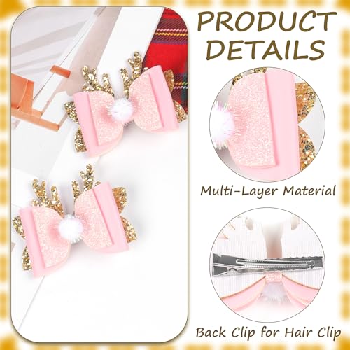 Pinzas para cabello de cuerno de reno rosa navideñas miniatura 3