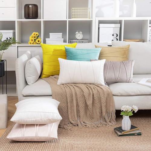 Image of Khooti Velvet Striped Cushion Cover Pack of 1-34 inchX34 inch /86X86 Cm | Lemon Yellow | Soft Pillow Covers Cushion Case for Sofa Bedroom Living Room Chair Car, Cushion Cover with Zig Zag Pattern