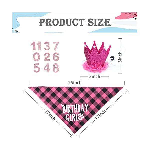 Dog birthday bandana - girl dog birthday hat with number - dog birthday supplies for small and medium dog pet - image 3