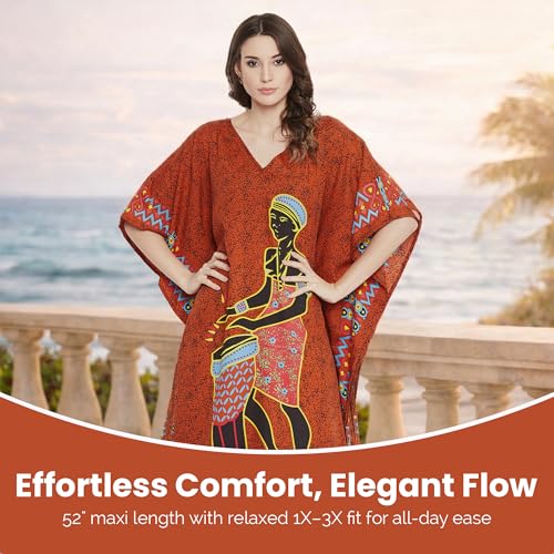 Image of Oussum Plus Size Kaftan Dresses for Women, Polyester Summer Caftan Cover Up Maxi Beach Dress, 1X-3X