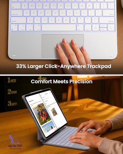 Image of typecase Edge+ Keyboard Case for iPad Pro 13-inch (M5 /M4, 2025 /2024), Silver Keyboard with 11-Color Backlight, Multi-Mode, Removable Carbon Fiber Back Case, Magnetic Floating Stand, Larger Trackpad
