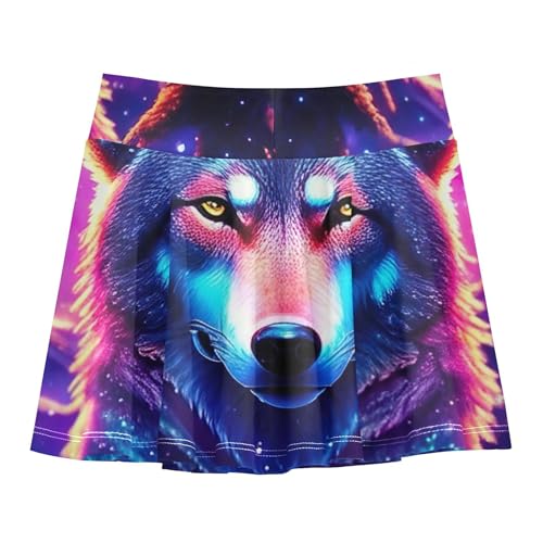 Majestic Wolf Galaxy Starry Night Tennis Skirts Toddler Fun Cute Girls Skorts Athletic Shorts School 4t2