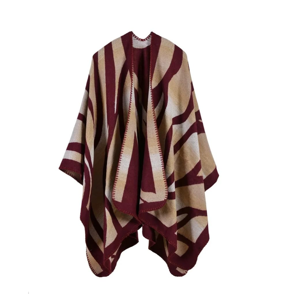 Dninmim Femmes Automne Hiver Dégradé Couleurs Pull Châle Long Épais Ponchos Capes Cardigan