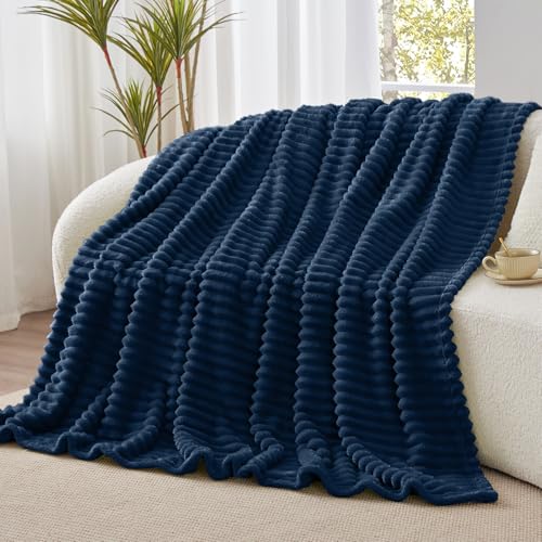 Image of BEDELITE Ribbed Navy Throw Blanket for Couch, 50 inchx60 inch