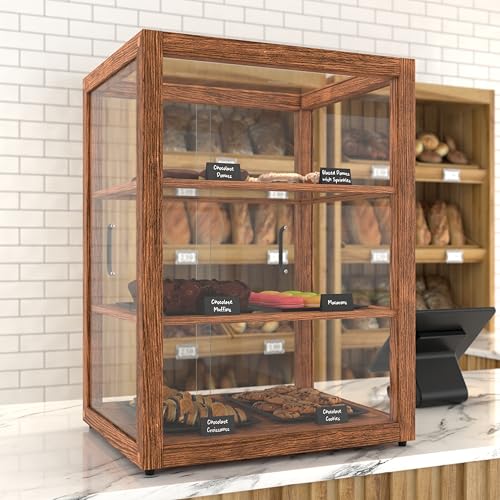 Image of KoolMore 21 in. Upright Dark Wood Countertop Dry Bakery Display Case, Bread, Cake and Pastry Display with Tempered Glass