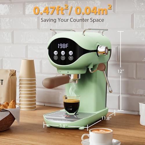 Image of Espresso Machine with Steam Milk Frother Semi Automatic 20 Bar Compact Green with Toggle Switch for home Cafetera Espresso, Latte, Cappuccino, Americano, Macchiato