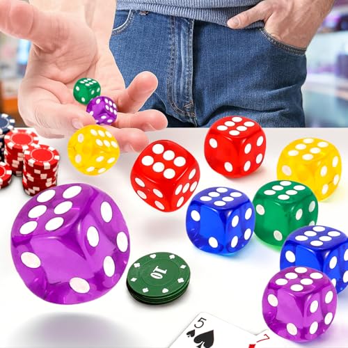 GWHOLE 10 Stück Würfel Spielwürfel Bunt Set 6-Seitig, 14 mm, Würfel Set Flüsterwürfel Dice Set mit abgerundeten Ecken Würfelkönig Würfelset für Würfelspiele Tischspiele (Mehrfarbig, 10 Stück, 14mm)