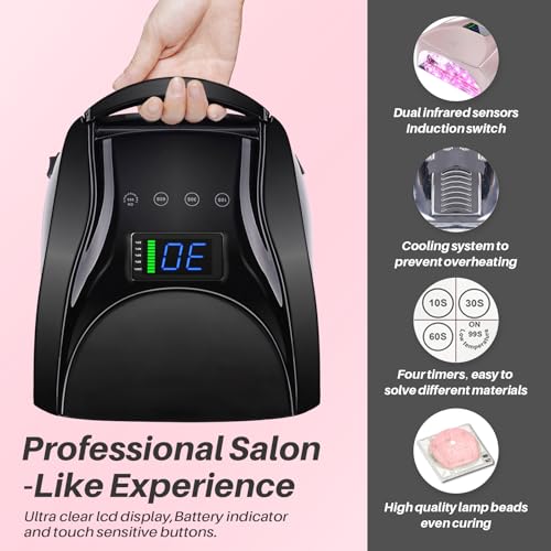 Image of 52 LEDs Cordless UV Nail Lamp, 96W High Power, Magnetic Mirror Base,Thumb Light,4 Timers, Auto Sensor, Key Sound, Built-in Cooling Fan,Remote Control Professional UV Light for Gel Nails(Black)