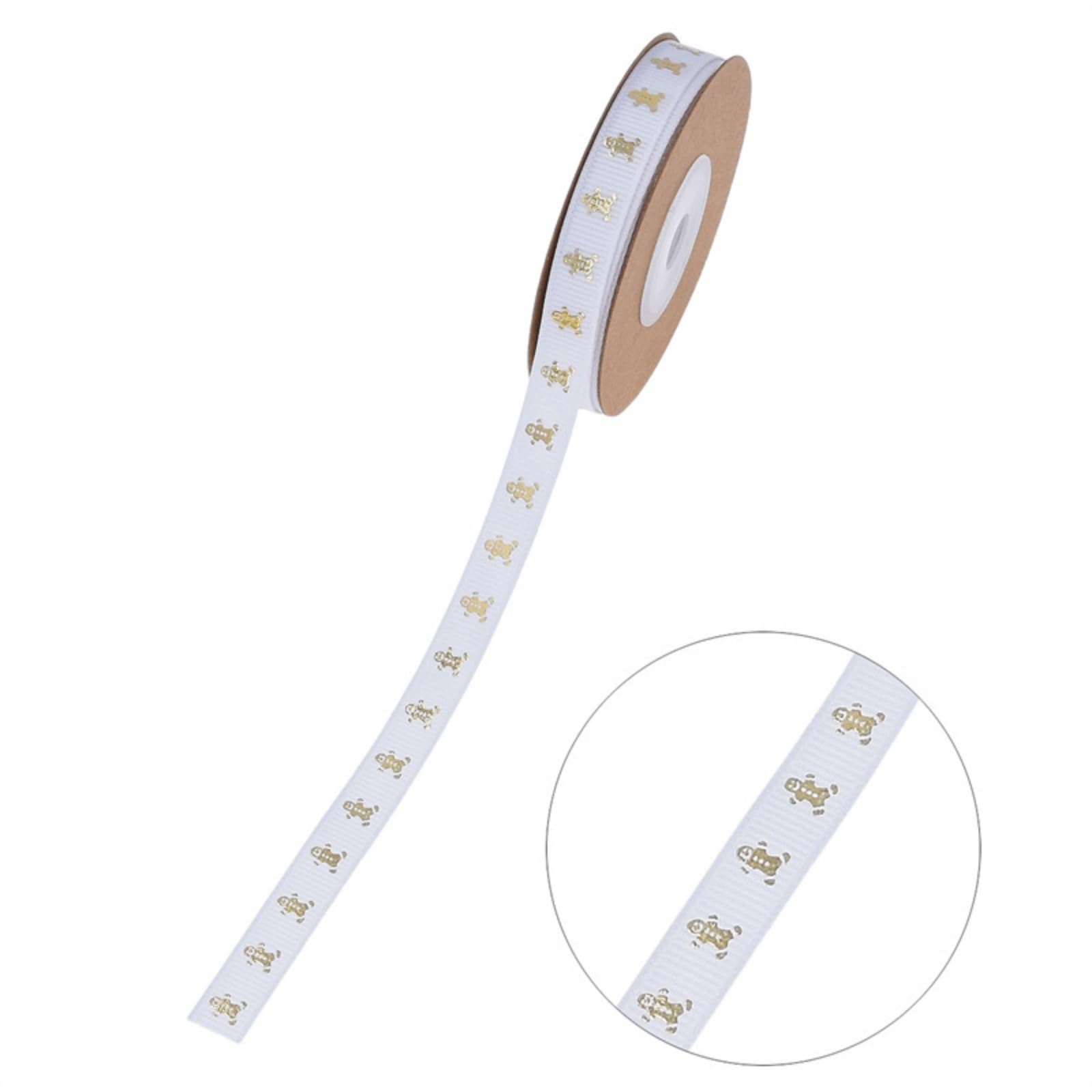 ankbrats 5 Rolls 5 Meters Christmas Ribbon, Merry Christmas Gingerbread Man Candy Gold Stamping Satin Ribbon - Image 4