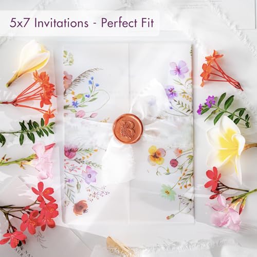 50 Pack Pre-Folded Vellum Jackets for 5x7 Invitations,AZAZA Pretty Translucent Invitation Sleeves,115GSM Vellum Jackets 5x7, Wedding Invitation Accessories,for Weddings Birthdays,Wildflowers by AZAZA - Image 4
