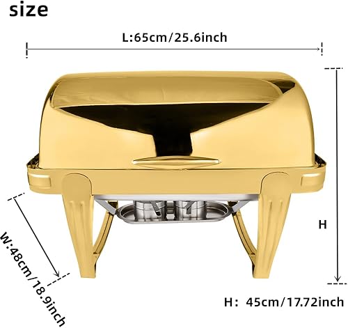 Miniatura 4 de Gold Roll Top - Juego de bufé para bufé de 9 cuartos de galón de acero inoxidable rectangular, para servidores y calentadores, bandeja de