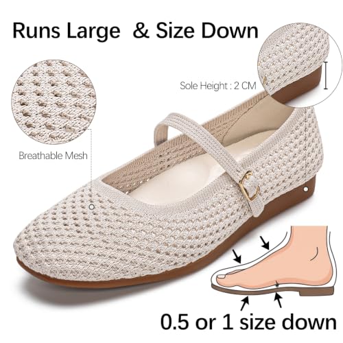 Image of Buyrew Women's Mary Jane Flats Breathable Mesh Square Toe Ballet Flats with Arch Support Washable Non Slip Casual Dress Shoes for Work Office