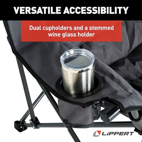 Image of Lippert Big Bear Dark Grey Folding Camping Loveseat with 500-lb. Weight Capacity, Durable Mesh Fabrics, High-Loft Cushioning, Dual Cupholders, Storage Pocket, Zippered Carrying Bag - 2023053717