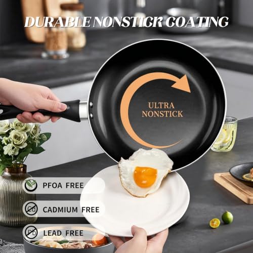 Image of BECIGAR 8 Pcs Ceramic Pots and Pans Set, Cooking Pan Set, Nonstick Cookware Set, Induction Safe Cooking Set with Frying Pans, Saucepans, shovel and Ladle, Blcak