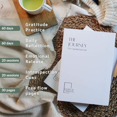 Image of THE JOURNEY Luxe Edition - 2026 Gratitude Journaling with Pen, Daily Reflections, Emotional Release, Introspection prompts & Plain Pages for Writing - A5 Hardbound Undated Journal Diary - Free Fabric Bag, Bookmark, Gratitude Letters (White)