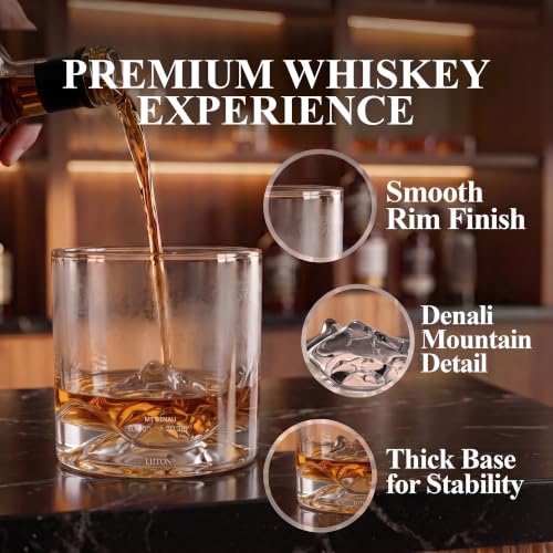 Image of LIITON Denali Mountain Whiskey Glasses, Set of 2, 10oz, Bourbon Glass