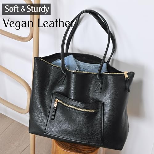 HOXIS Tote Bag for Women with Zipper Vegan Leather Handbag with Trolley Sleeve Travel Weekender Carryall Bag4