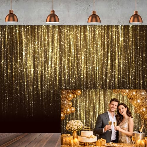 Fondo Fotográfico 8x6ft Negro y Dorado con Diseño de Puntos Dorados miniatura 1