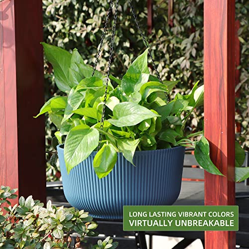 Dexceder 11.2 Inch Self Watering Hanging Planters Indoor Outdoor, Thickened Hanging Basket Flower Plant Pot (2 Pack, Deep Blue) #TOP5