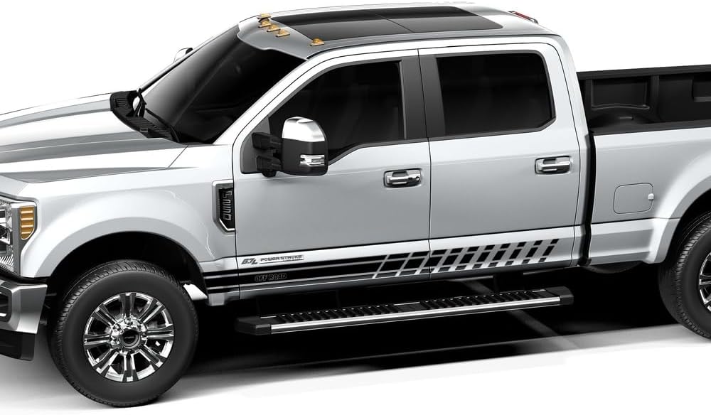 2PCS Decal Sticker Vinyl Side Racing Stripes Kit Compatible with Ford F250 Crew Cab 2015 - Present Super Duty (Gloss Black)
