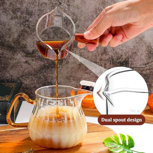 Tazas medidoras de café de vidrio graduadas de 150ml con doble boquilla y mango 6