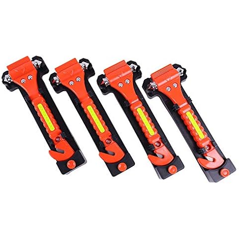 DeCho 4 Pack Car Emergency Escape Window Breaker and Seat Belt Cutter Hammer with Light Reflective Tape Cover