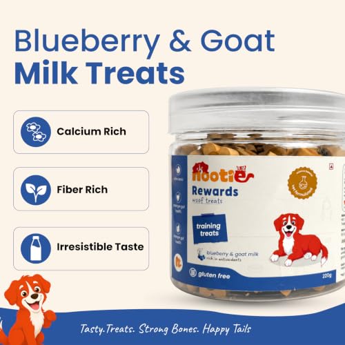 Image of Nootie Gluten Free Treat for Dogs | Fully Digestible Healthy Snack & Training Treat | Complete Dental Care for All Life Stages & Breeds | Real Goat Milk & Blueberry Treats | (220g)