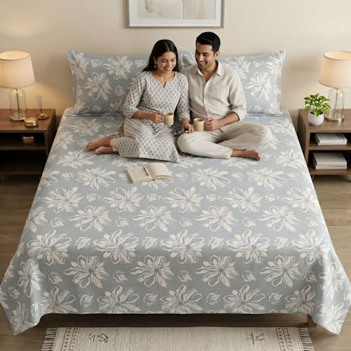 Image of Mafatlal 186 TC Metro Cotton Double Bedsheet | 90 x 100 Inch | Smooth Soft Cotton with 2 Pillow Covers | Comfortable Double Bed Sheet | Cement Grey