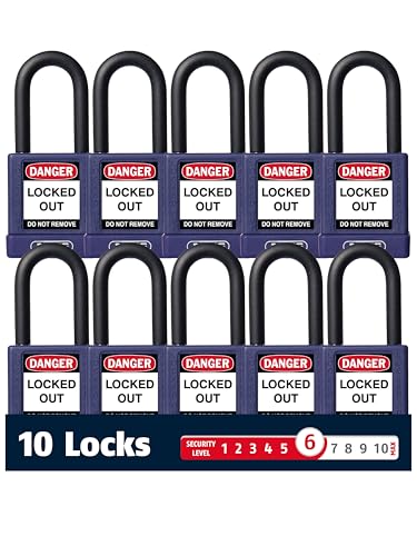 Image of ABUS Premium Lockout Tagout Padlocks -10 Pack, OSHA Compliant Insulated Loto Locks, Keyed Different, 1 Key Per Lock (10, Purple)