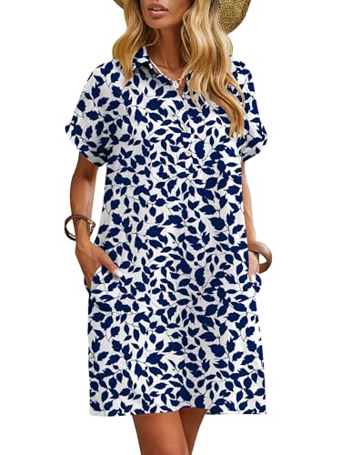 Image of Zeagoo Womens Cotton Shirt Dress Summer Casual Short Sleeve Button Down Beach Cover Up Shirts with Pockets