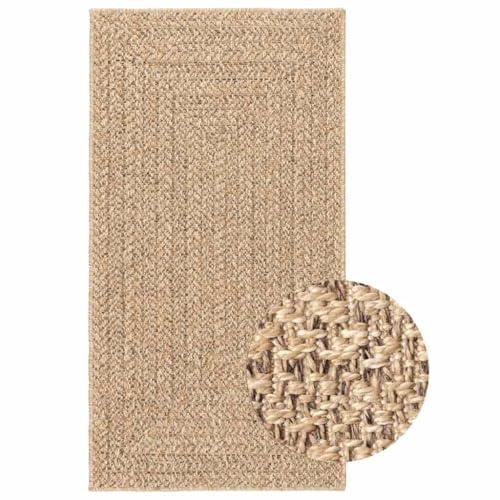 Tonture Alfombra de 80 x 150 cm con aspecto de yute de material de polipropileno resistente, resistente a los rayos UV, fácil de limpiar, para interior y exterior, salón, comedor, dormitorio