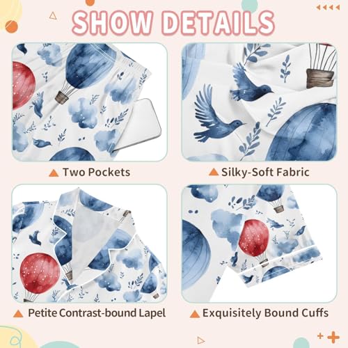 senya Animal Leaves Hot Air Balloon Satin Summer Pajama Sets Silk Short Sleeve Button Down Sleepwear3