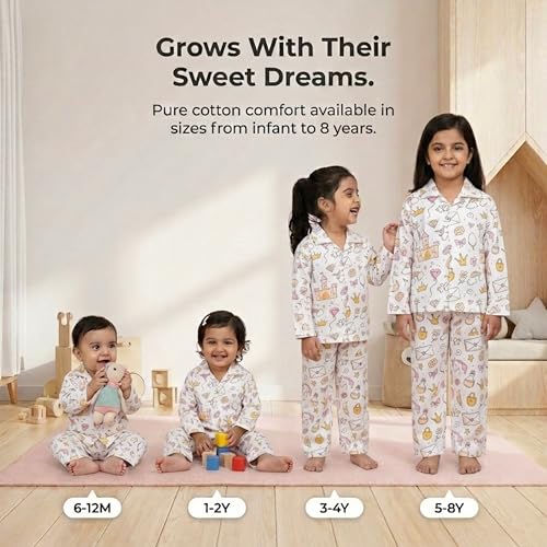 Image of The Mom Store Kids Cotton Night Suit for Boys and Girls | Breathable Night Dress for Kids Boys and Girls | Printed Nightsuit Pajama Set | Comfortable All-Season Sleepwear for Daily Use