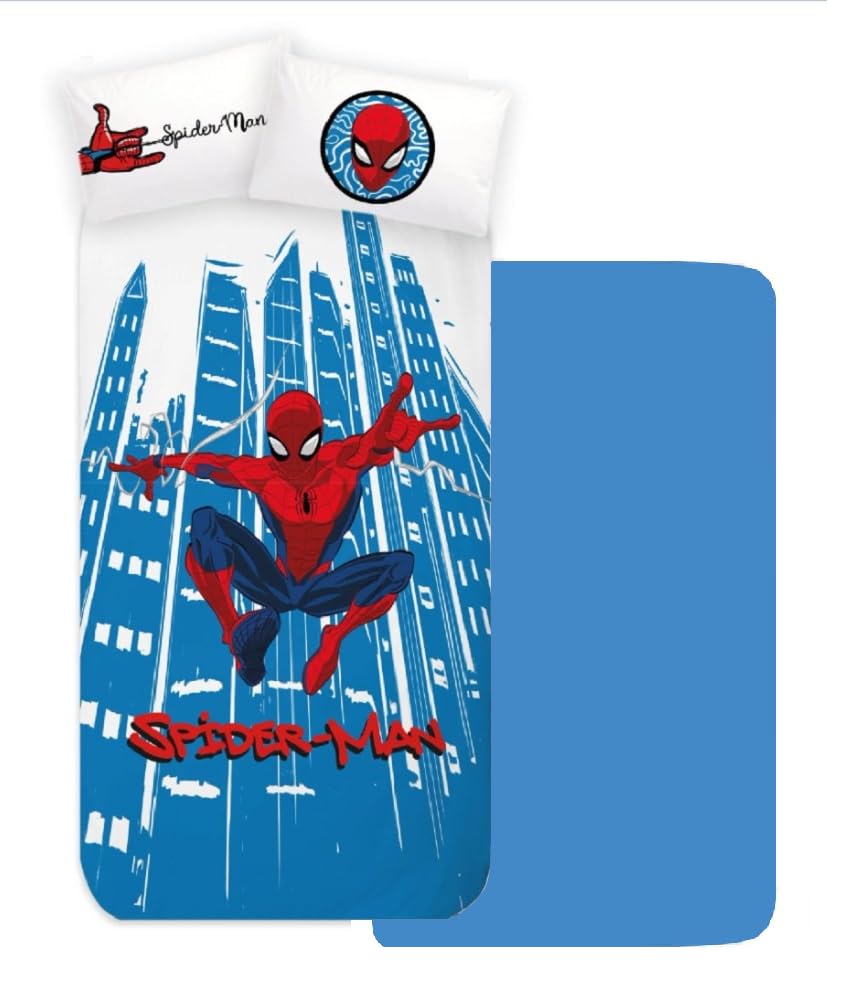 Completo lenzuola per bambini, set 3 pezzi, sotto lenzuola con angoli, lenzuola, federa, letto singolo, 100% Cotone (Spiderman 2)