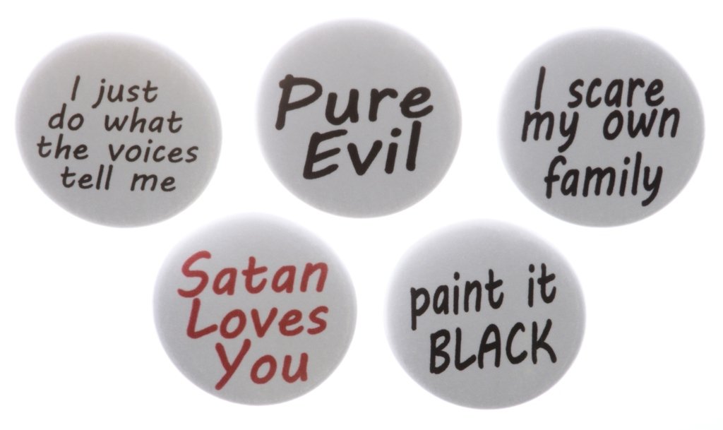 Set 5 Pure Evil Satan Voices Rude Humor 1.25" Pinback Buttons Pins Emo Goth Punk