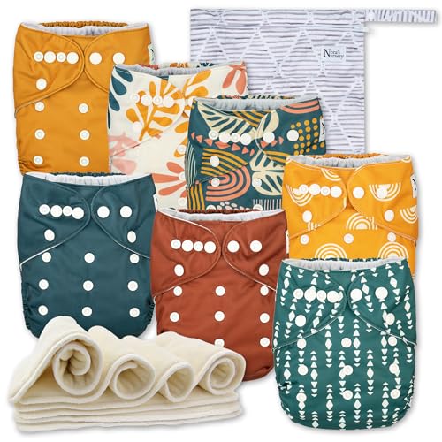 Image of Nora's Nursery Cloth Diapers 7 Pack with 7 Inserts & 1 Wet Bag - Waterproof Cover, Washable, Reusable & One Size Adjustable Pocket Diapers for Newborns and Toddlers - The Keys
