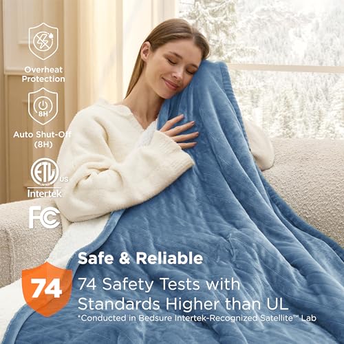 Image of Bedsure Heated Blanket Throw Blanket - Fast Heating Electric Blanket, Soft Flannel Throw with 6 Time Settings(Up to 10H), 6 Heating Settings, Gifts for Grandma Grandpa Seniors (50 inchx60 inch, Blue)