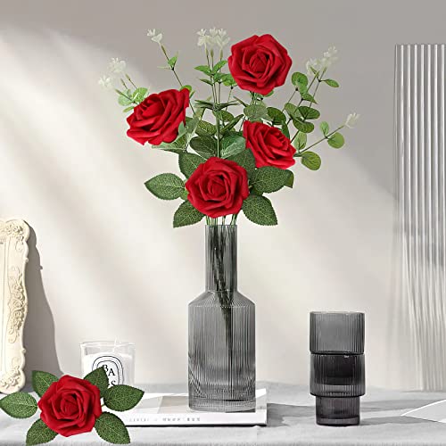 AmyHomie Artificial Flowers Dark Red Rose 25pcs Real Looking Fake Roses w/Stem for DIY Wedding Bouquets Centerpieces Arrangements Party Baby Shower Mothers Day Christmas Tree Decorations - Image 5