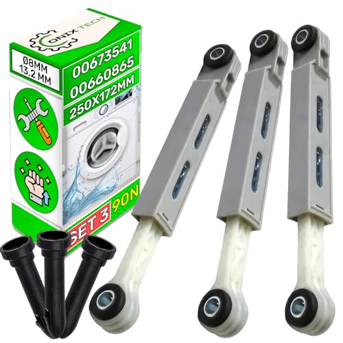 Juego 3 Piezas Amortiguadores Lavadora con Pasadores 90N Ø 8 mm/13,2 mm con Código Original 00673541 00660865 742719 00742719 para Bosch para Siemens para Balay - Garantía de 5 Años - ONIX TECH
