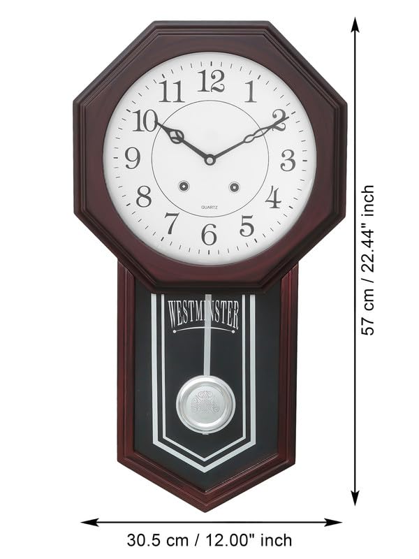 Image of CHRONIKLE Elegant Vertical Wooden Case Pendulum Analog Chime Musical Wall Clock for Living Room Home Decorations Office Gifts (Size: 31 x 7 x 56.6 CM | Weight: 1825 Gram | Color: Rosewood)