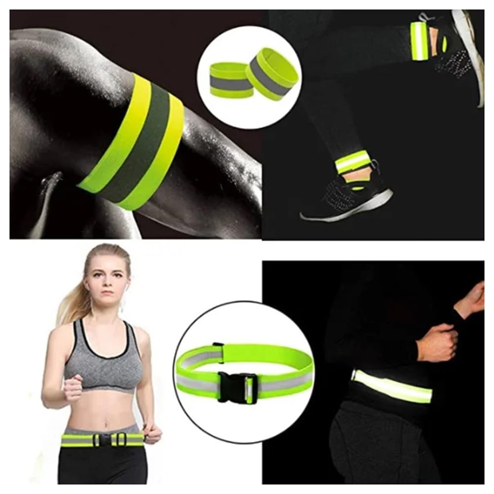 Reflektorbänder Set Reflexgürtel Reflektierende Armbänder Hohe Sichtbarkeit Reflexgürtel Einstellbar Reflektorband Reflektorgurt für Kinder Erwachsene Radfahren Wandern Joggen Orange 10 Set