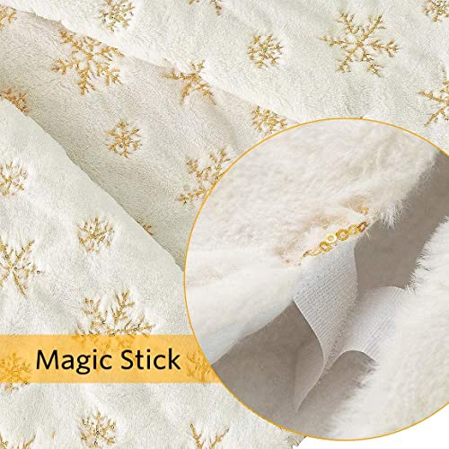 White Christmas Tree Skirt 48 inches with Gold Snowflake Faux Fur Home Decor (Gold, 48 inches) - Thumbnail 3