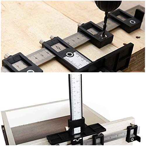 Cabinet Hardware Jig Adjustable Power Tool Punch Locator, Aluminum Alloy Template Wood Drilling Dowelling Guide for Handle Knob Pull Installation of Door and Drawer (Black plastic)