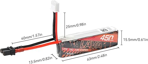 Miniatura 5 de BETAFPV 2 unidades Lava 450mAh 2S 7.6V LiHV 75C FPV Lipo batería con conector XT30, batería recargable Lipo, para 2S FPV Racing Whoop Drone