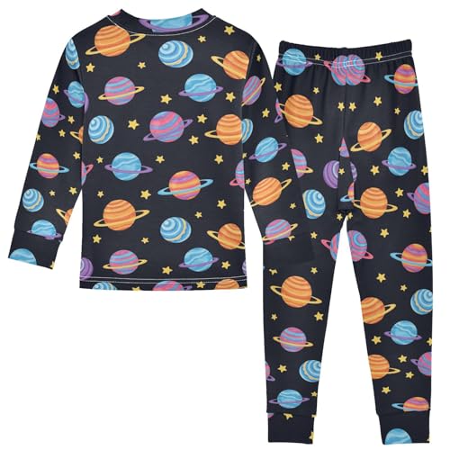 Pajama Sets Long Sleeve Colorful Planets Black Background Soft Comfy Sleepwear 2 Piece PJS 3-8T3