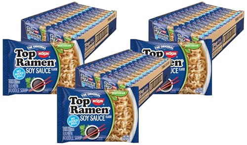 Image of Nissin Top Ramen Noodle Soup, Soy Sauce, 3 Ounce (Pack of 72)