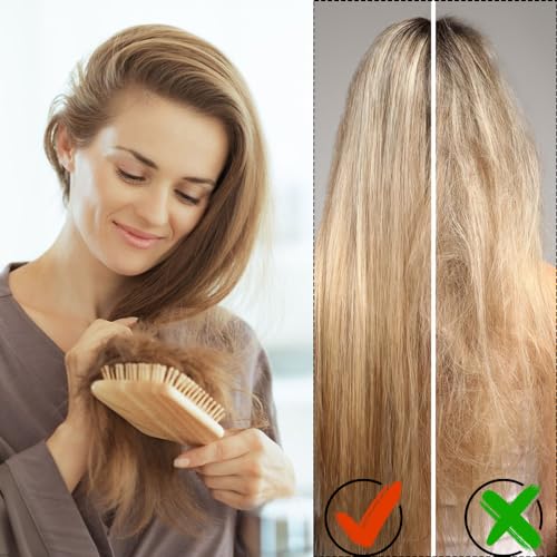 Haarbürste Bambus-Haarbürste für Locken, Quadratische Holz-Kämmung, Anti-Frizz, Entwirren und Verbesserung der Haartextur, geeignet für Männer, Frauen und Kinder