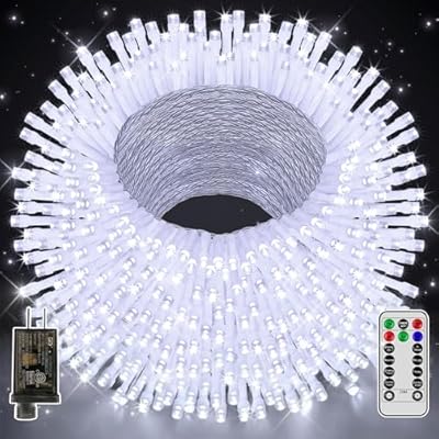 Christmas Lights 328FT 1000LED, Outdoor String Lights with Remote and Timer, Cool White Christmas Lights with 8 Modes Dimmable, Fairy Lights for Wedding Party Home Xmas Holiday Decor
