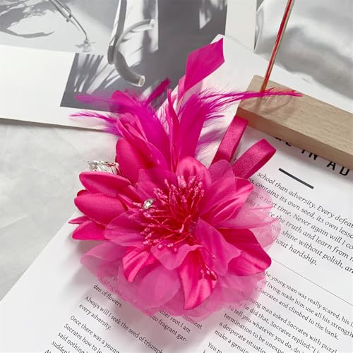 Image of Extra Large Flower Brooches for Women Lapel Pins Dainty Fabric Brooches Big Camellia Lady Flower Fascinator Hatpin Hair Clip for Wedding Prom Party Dance Banquet Ceremony Clothes Accessories Jewelry
