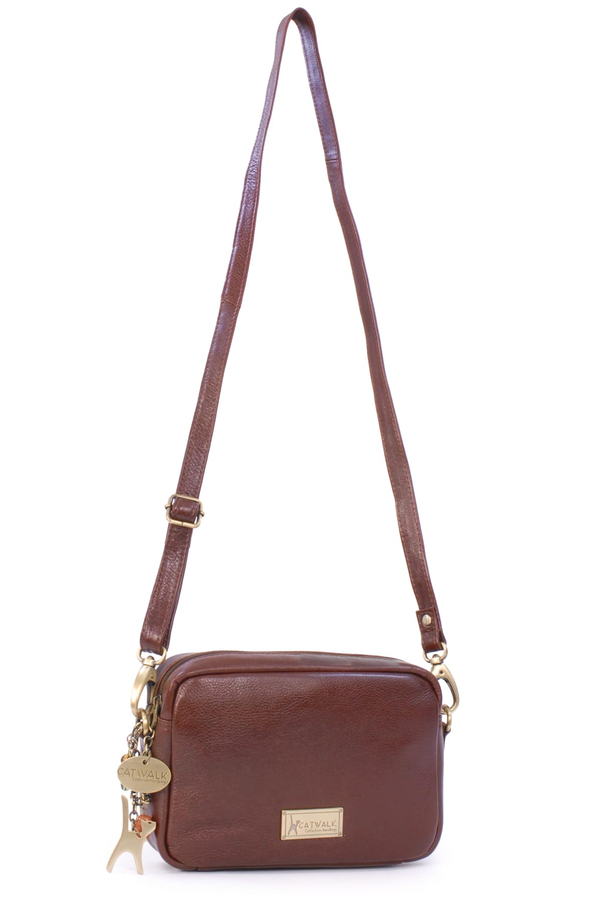Catwalk Collection Handbags - Mała Damska Skórzana Torebka Crossbody - Torebka Listonoszka Kuferek - Regulowany Pasek na Ramię - Polly